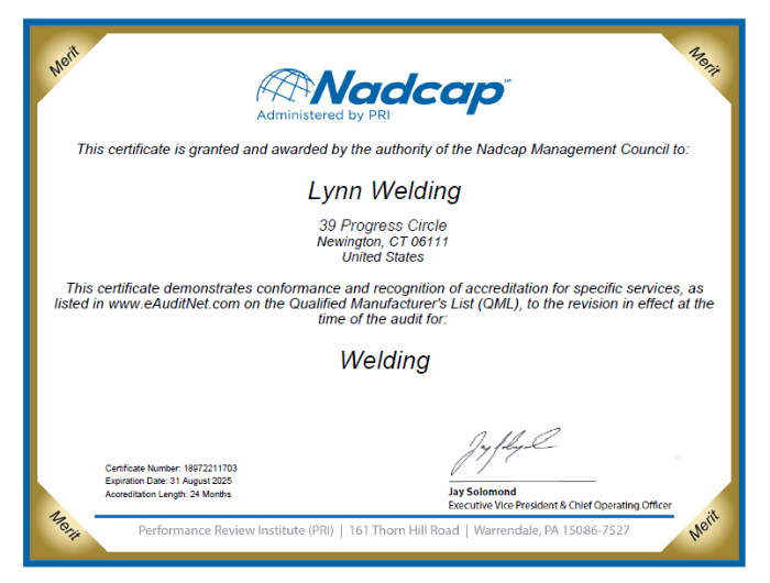 Nadcap Approved Welding Lynn Welding Certifications